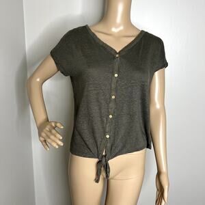 Rachel Zoe Linen Gray Button Down Short Sleeve Top